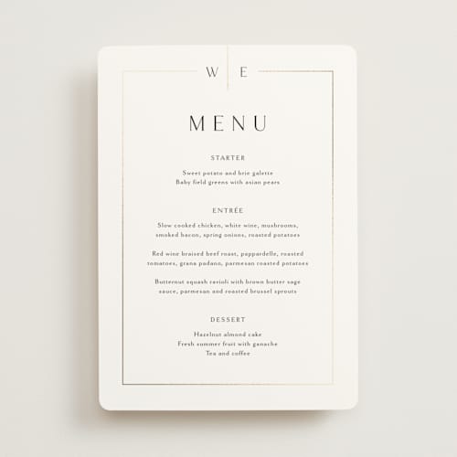 This is a silk menu cards with foil pressed by Kelly Schmidt called arcadia printing on signature in 5x7