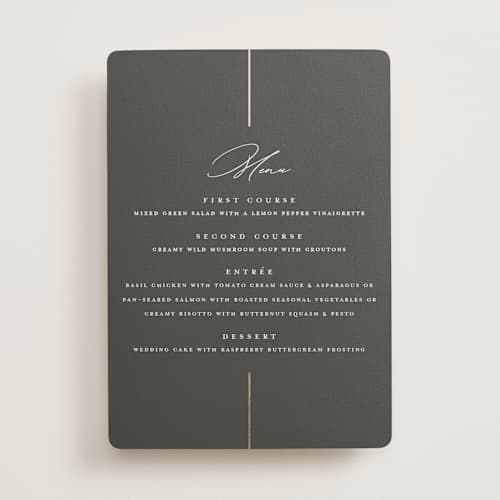 This is a iron menu cards with foil pressed by Erica Krystek called formal lines printing on signature in 5x7