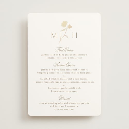 This is a buttercream menu cards with foil pressed by Kristie Kern called the romantic printing on signature in 5x7
