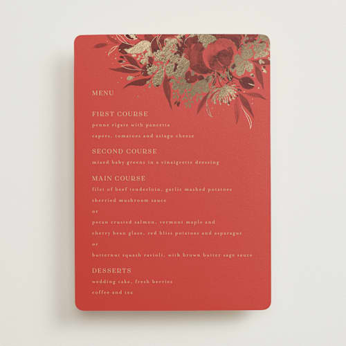 This is a cherry menu cards with foil pressed by Shannon Chen of Four Wet Feet Studio called happiness printing on signature in standard