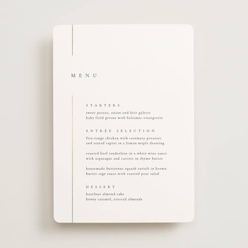 This is a classic menu cards with foil pressed by Kelly Schmidt called london printing on signature in standard