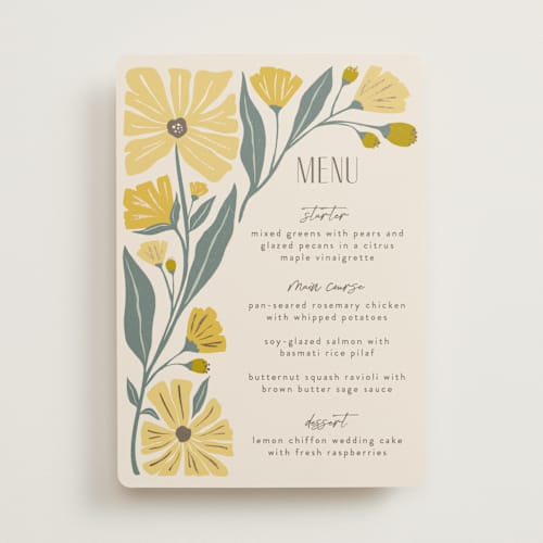 This is a buttercup menu cards with foil pressed by Karidy Walker called storybook garden printing on signature in standard