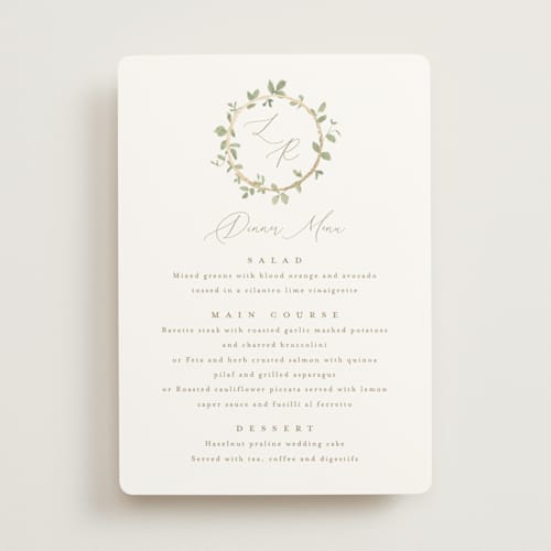 This is a ivy menu cards with foil pressed by Everett Paper Goods called canopy printing on signature in 5x7