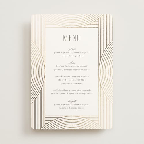 This is a alabaster menu cards with foil pressed by Pixel and Hank called moderne printing on signature in standard
