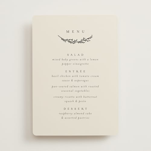 This is a almond menu cards with foil pressed by Brianne Larsen called branched printing on signature in 5x7