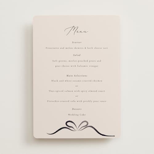 This is a tuxedo menu cards with foil pressed by Corinne Malesic called bow printing on signature in standard