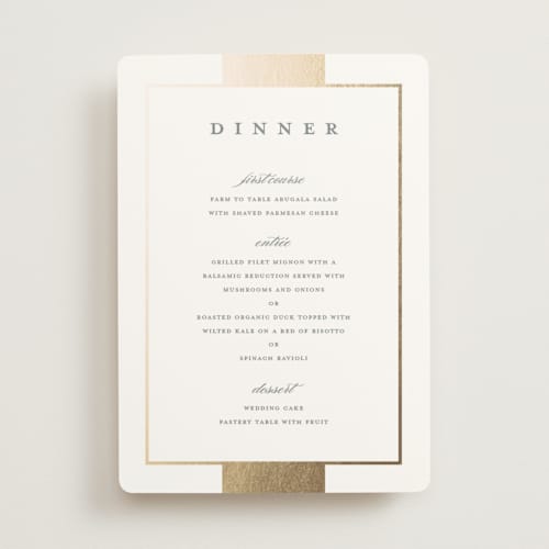 This is a slate menu cards with foil pressed by Stacey Meacham called refined style printing on signature in standard