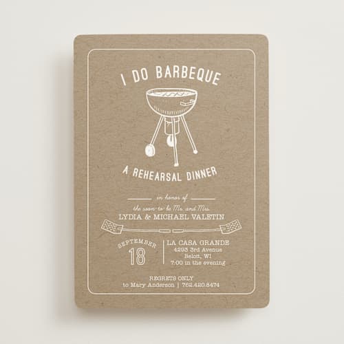 This is a kraft rehearsal dinner invitations with standard by Lani Kai Peterson called i do bbq printing on signature in standard