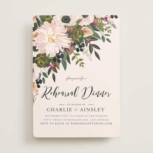 This is a blush rehearsal dinner invitations with standard by Susan Moyal called figs & flowers printing on signature in standard