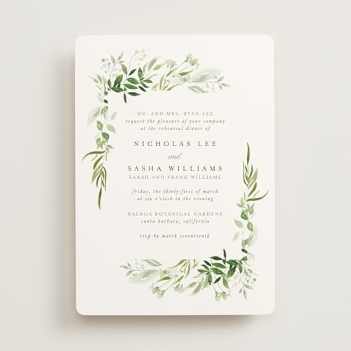 This is a garden rehearsal dinner invitations with standard by Leah Bisch called verdure printing on signature in standard