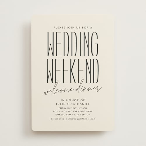 This is a sand rehearsal dinner invitations with standard by Inkblot Design called classic welcome printing on signature in standard