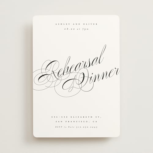 This is a onyx rehearsal dinner invitations with standard by Hudson meet Rose called forever printing on signature in standard