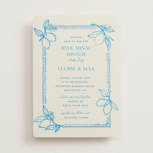 This is a ocean rehearsal dinner invitations with standard by Pati Cascino called mediterraneo printing on signature in standard