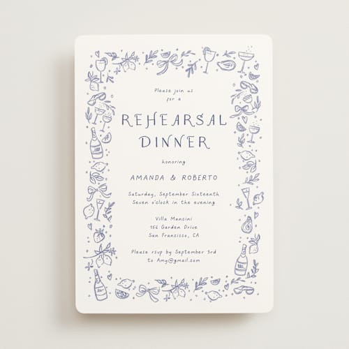 This is a azure rehearsal dinner invitations with standard by frau brandt called bridal border printing on signature in standard