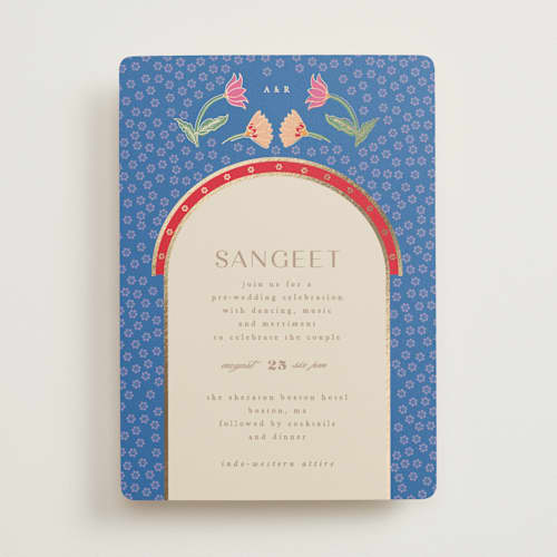This is a sindoor foil stamped wedding invitations with foil pressed by Creo Study called indian garden printing on signature in standard