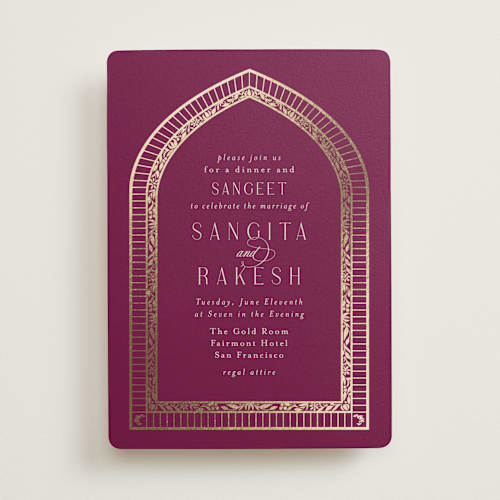 This is a garnet foil stamped wedding invitations with foil pressed by Chris Griffith called amber palace printing on signature in standard