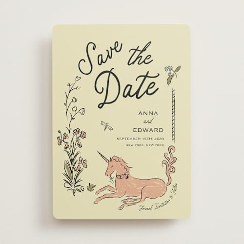 This is a oat save the date with standard by Helena Vitto called love rests in a garden printing on signature in standard