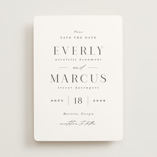 This is a snow save the date with standard by Hooray Creative called everly printing on signature in standard