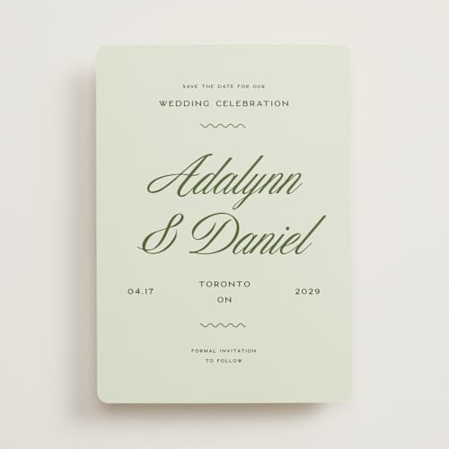 This is a lemongrass save the date with standard by Sam Dubeau called swoon printing on signature in standard