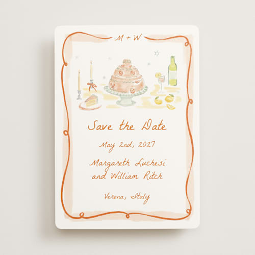 This is a flame save the date with standard by Pati Cascino called giardino printing on signature in standard