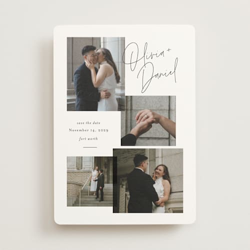 This is a licorice save the date with standard by Jessica Williams called collected gallery printing on signature in standard