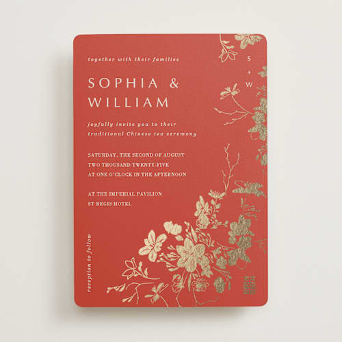 This is a lava foil stamped wedding invitations with foil pressed by Stellax Creative called abstract flora printing on signature in standard