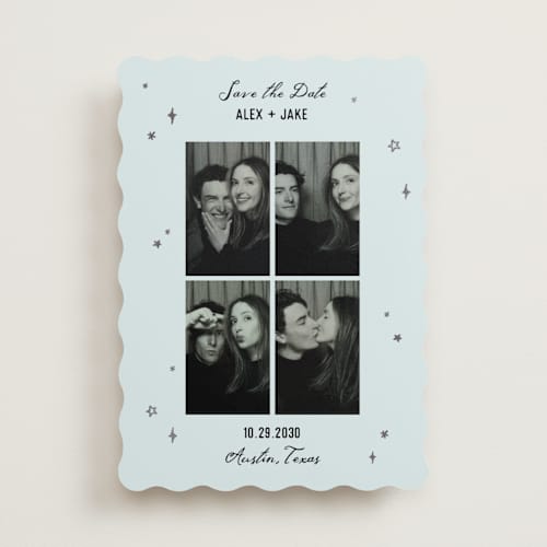 This is a misty foil stamped save the date cards with foil pressed by Pati Cascino called soulmate printing on recycled smooth signature in standard