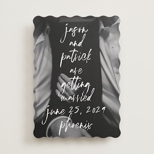 This is a marshmallow save the date with standard by Keen Peachy called oh by the way printing on recycled smooth signature in standard