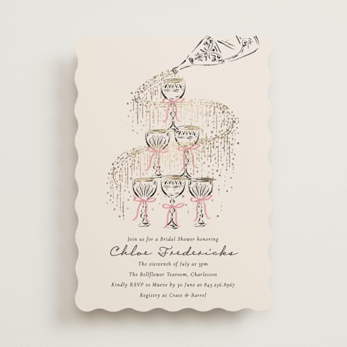 This is a petal bridal shower invitations with foil pressed by Jackie Crawford called sparkling champagne tower printing on signature in standard