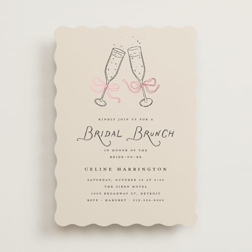 This is a licorice bridal shower invitations with foil pressed by Pixel and Hank called bubbly brunch printing on signature in standard