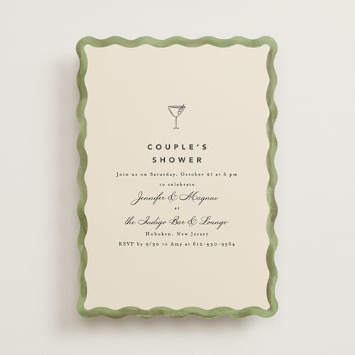 This is a palm bridal shower invitations with standard by Creo Study called formal scallop printing on signature in standard