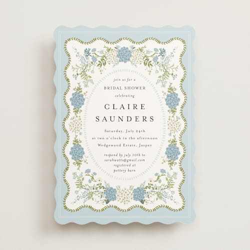 This is a cerulean bridal shower invitations with standard by Susan Moyal called wedgewood printing on signature in standard