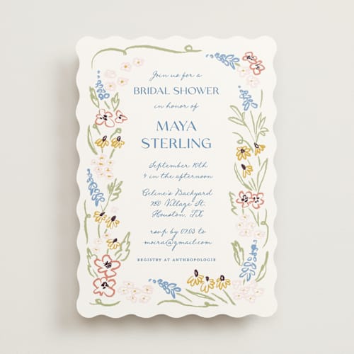 This is a blue bonnet bridal shower invitations with standard by Pati Cascino called spring printing on signature in standard
