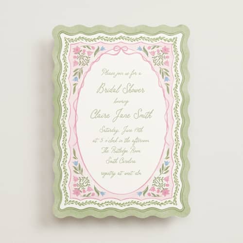 This is a garden bridal shower invitations with standard by Creo Study called folk garden printing on signature in standard
