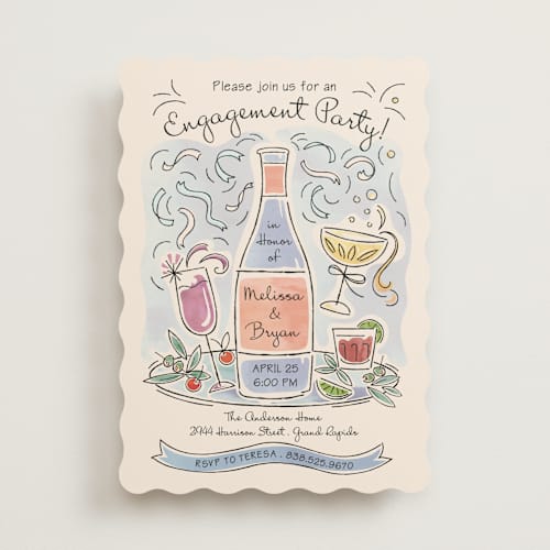 This is a champagne engagement party invitations with standard by Paper Sun Studio called shindig printing on signature in standard