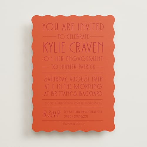 This is a mandarin engagement party invitations with standard by Lindsay Chedester called mandarin-uschia engagement printing on signature in standard