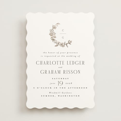 This is a sepia wedding invitations with standard by Itsy Belle Studio called daphne printing on signature in standard