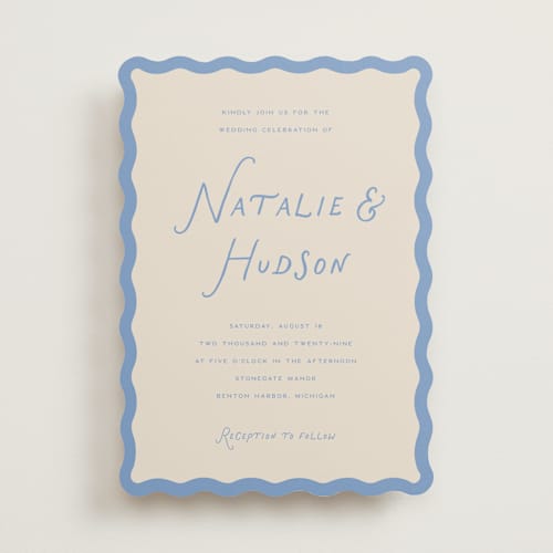 This is a bluebird wedding invitations with standard by Pixel and Hank called lovers printing on signature in standard
