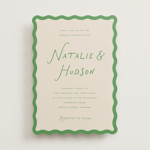 This is a mint wedding invitations with standard by Pixel and Hank called lovers printing on signature in standard