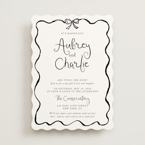 This is a tuxedo wedding invitations with standard by Cass Loh called quirky fun printing on signature in standard