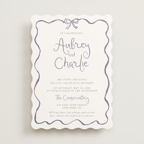 This is a lavender wedding invitations with standard by Cass Loh called quirky fun printing on signature in standard