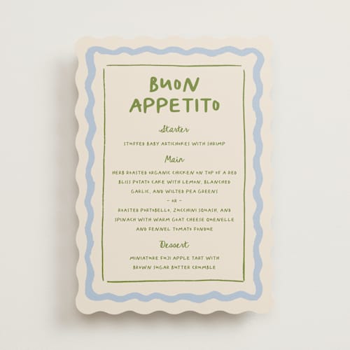 This is a garden menu cards with standard by Carmia Jordaan called italian whimsy printing on signature in standard