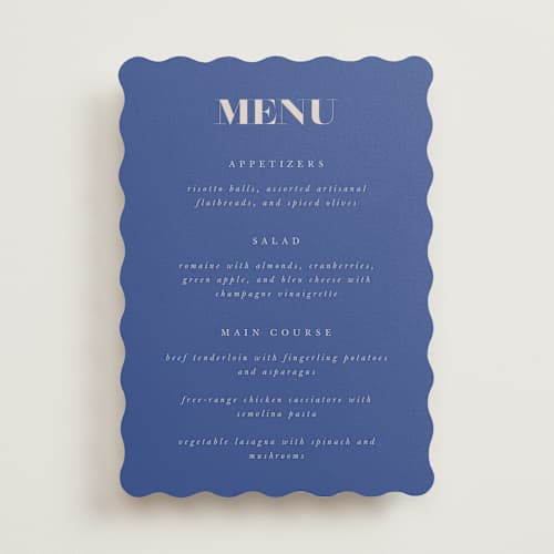 This is a marseille bleu menu cards with standard by Up Up Creative called centro printing on signature in standard
