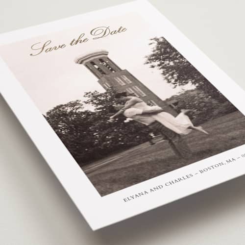 This is a cloud foil stamped save the date cards with foil pressed by Sara Hicks Malone called whisper printing on recycled smooth signature in grand