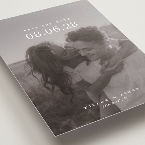 This is a moonstone save the date with standard by Lucrecia Caporale called classic big date printing on recycled smooth signature in grand