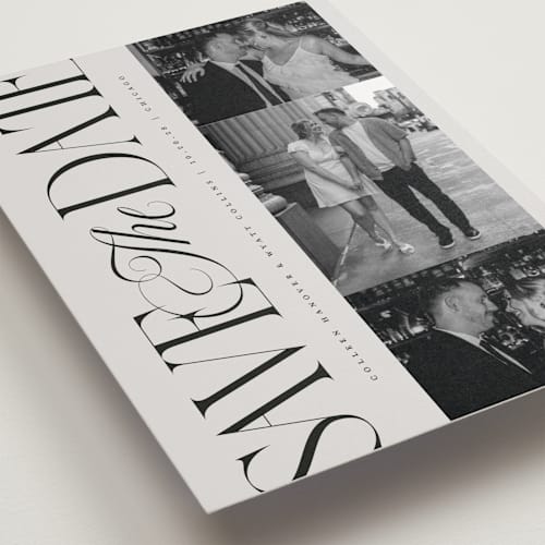 This is a stone save the date with standard by Laura Hankins called sideline printing on recycled smooth signature in grand