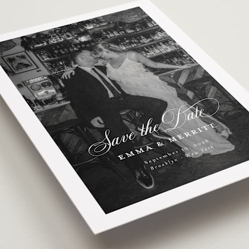 This is a ivory save the date with standard by Benita Crandall called the classic printing on recycled smooth signature in grand