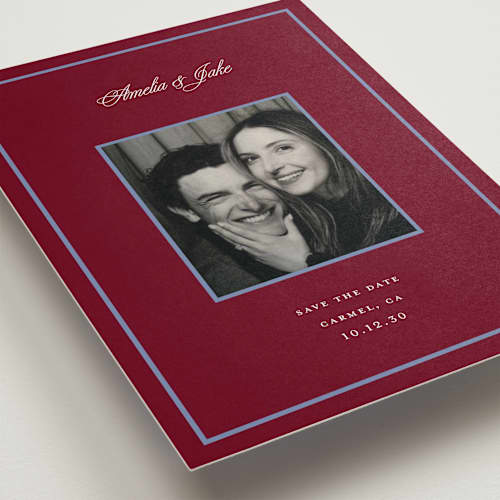 This is a cardinal save the date with standard by Laura Vuletic called orion printing on recycled smooth signature in grand