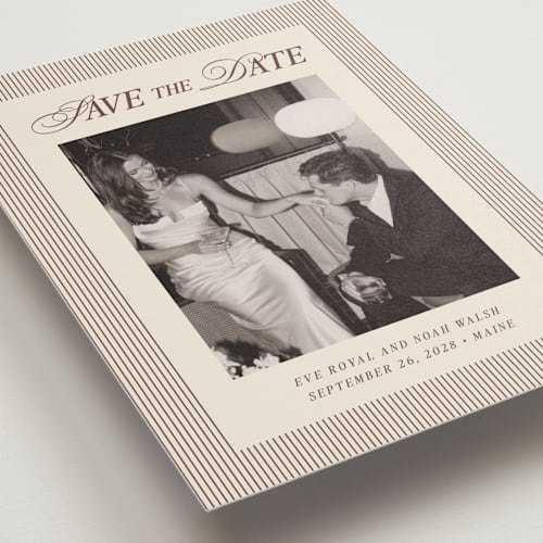 This is a maroon save the date with standard by Pati Cascino called sienna printing on recycled smooth signature in grand