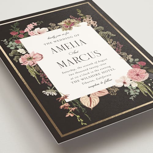 This is a blush wedding invitations with foil pressed by Susan Moyal called flouriishing printing on signature in grand